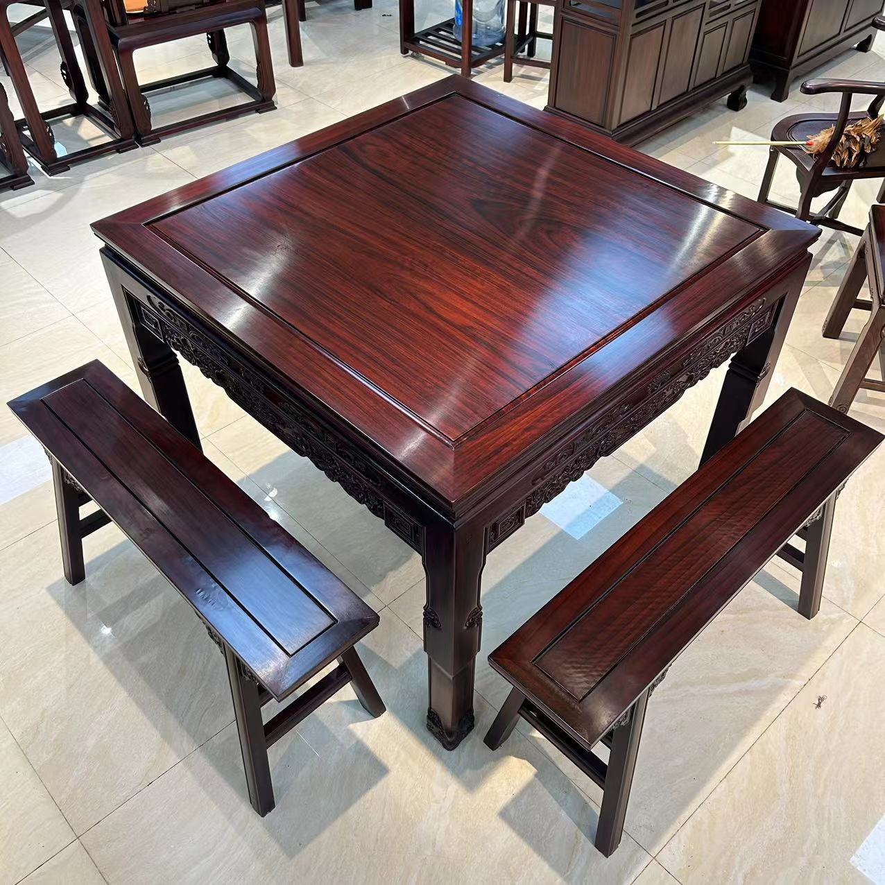 （5件套1桌4凳）酸枝榫卯工艺休闲桌八仙方桌送软玻璃水晶垫