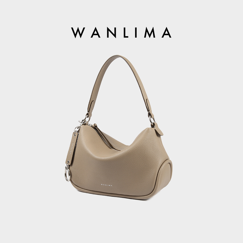 万里马新中式枕头包牛皮饺子包真皮腋下包高级感单肩斜挎女包