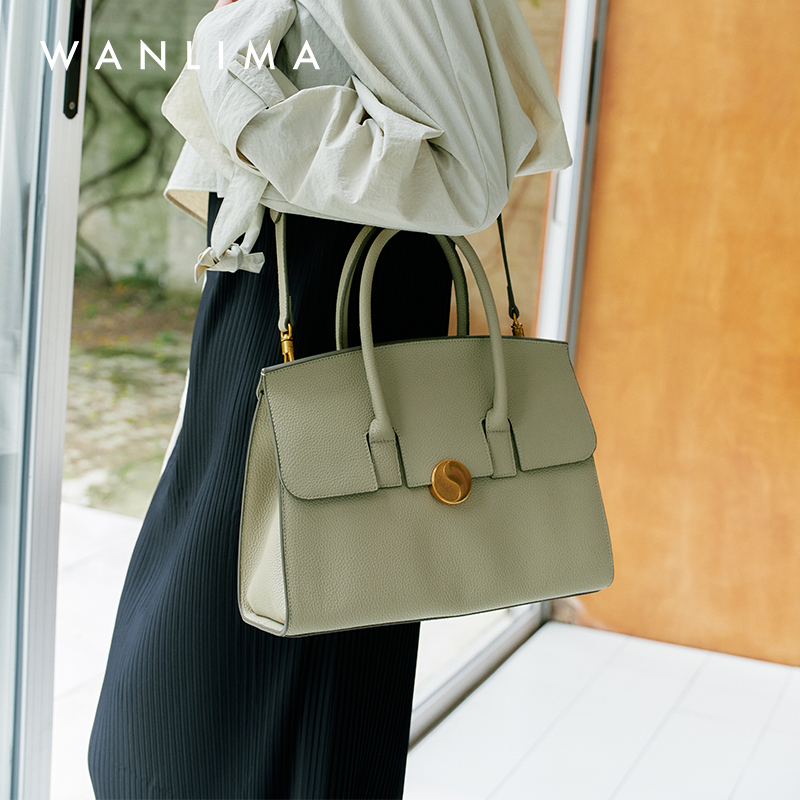 万里马新款牛皮女包公文包通勤女包大容量单肩斜挎手提包大号