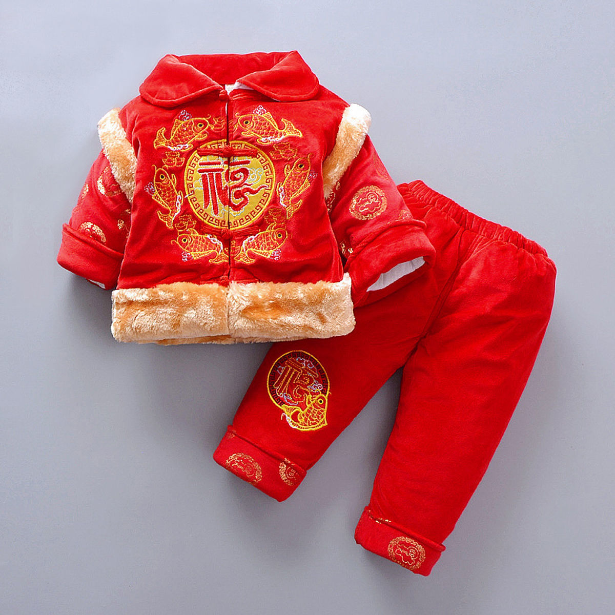 新款宝宝套装拜年服婴儿生日加厚幼儿喜庆两件套