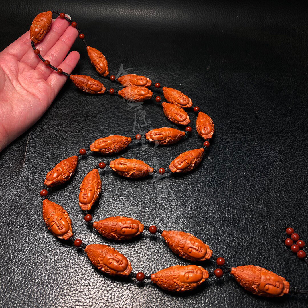 「1.7观音项链」脖挂橄榄核雕刻文玩佛珠念珠长链核雕手工艺品