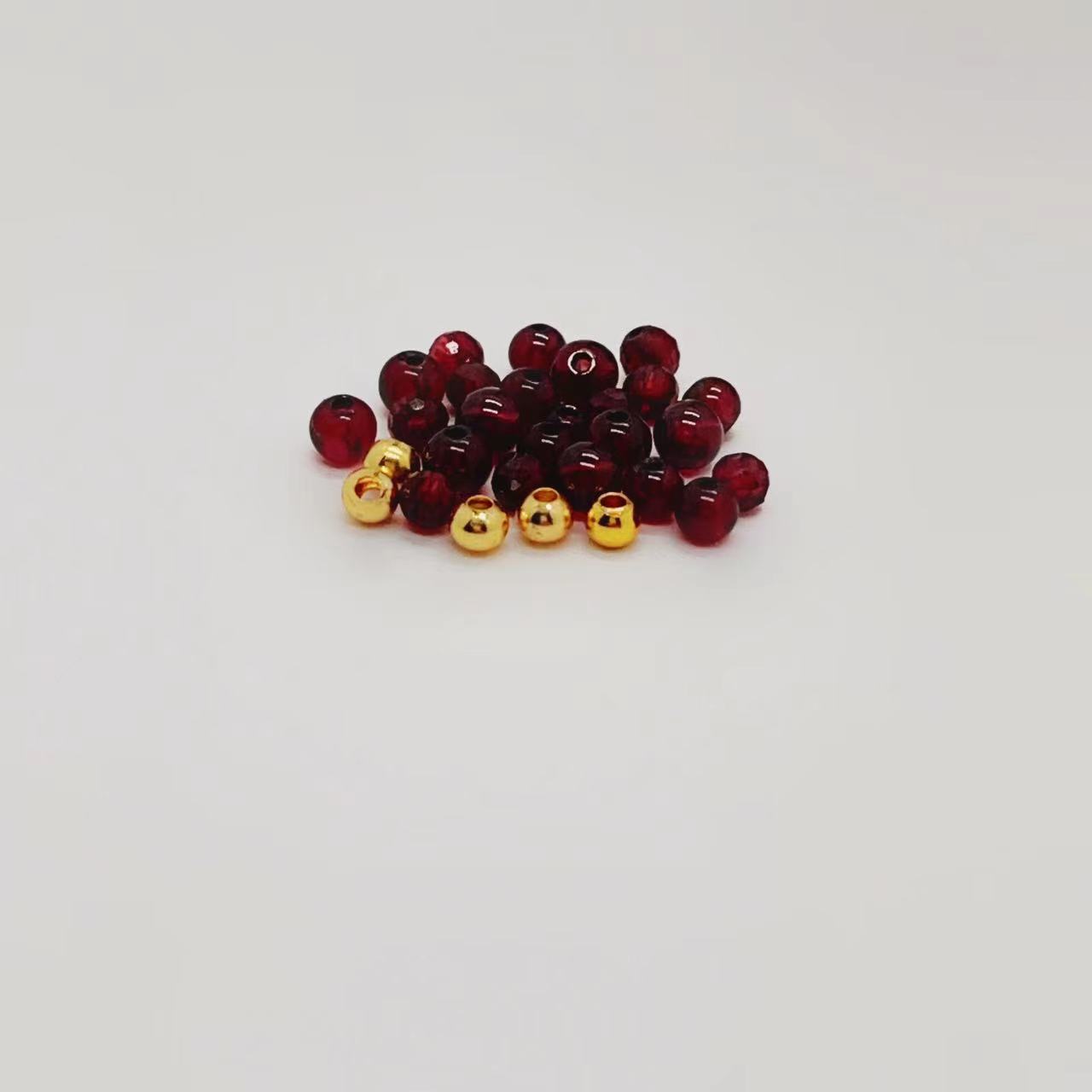 L1016  足金五颗金珠石榴石戒指