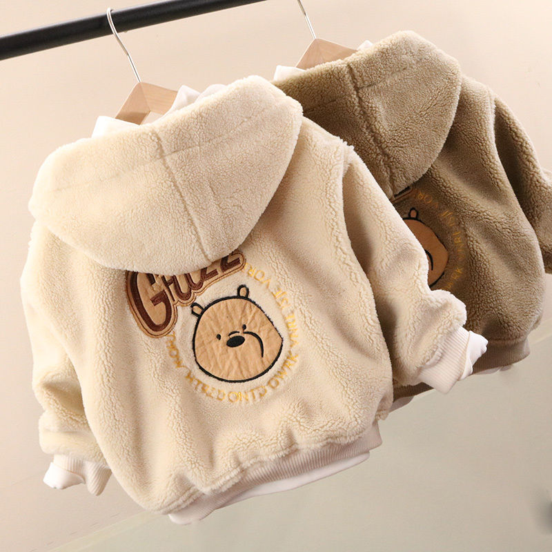 儿童毛毛衣2023冬季新款男女童加绒加厚棉袄外套宝宝洋气保暖上衣