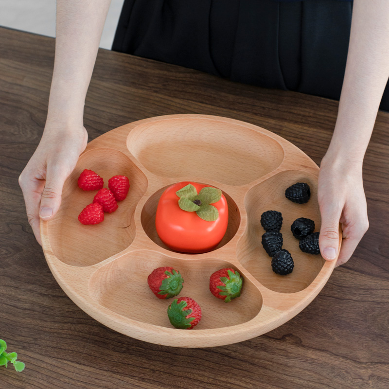 实木水果盘榉木干果盘家用分格零食糖果水果碗盆篮客厅收纳新中式
