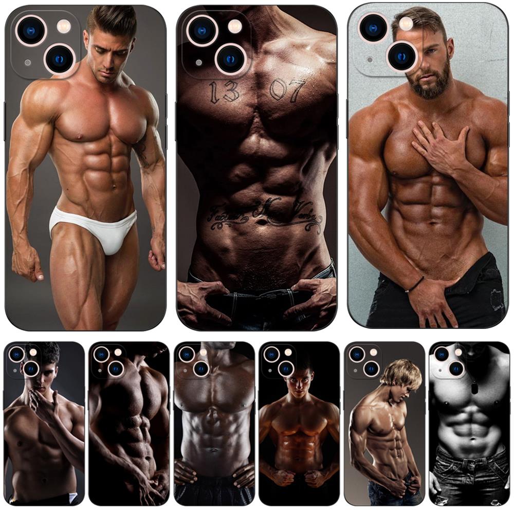 男子健美肌肉性感硅液态胶手机保护壳套适用苹果iPhone15 13XR15p
