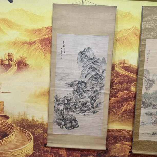 手绘临摹山水挂轴