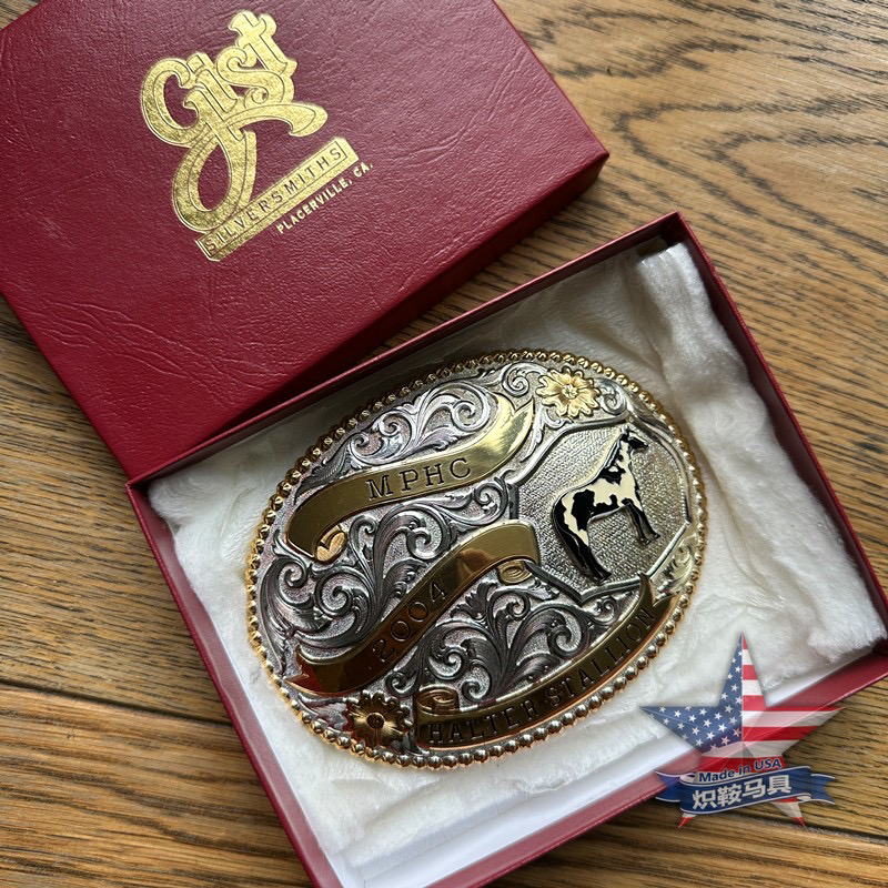 超大美国原产蒙大拿冠军纪念西部牛仔巴扣手工银皮带扣哈雷皮带扣