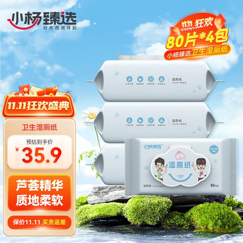 【小杨臻选】80抽湿厕纸湿纸巾擦屁股私护专用卫生纸便携洁厕纸湿