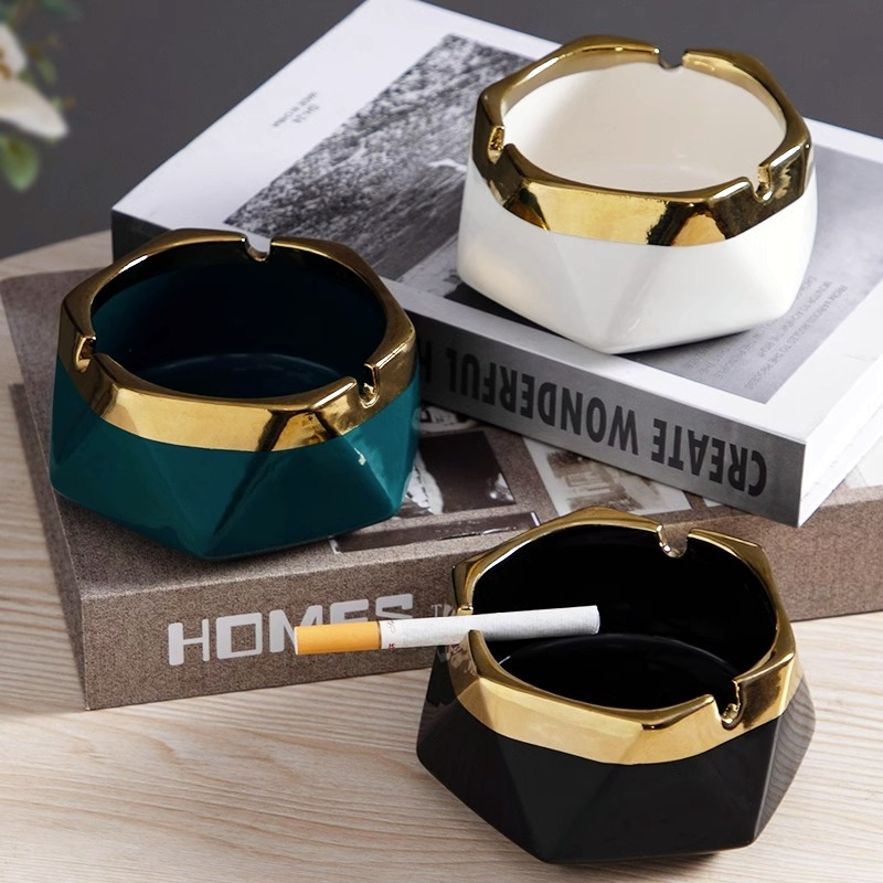 烟灰缸家用创意陶瓷客厅办公室轻奢高级感酒吧商用酒店防飞灰烟缸