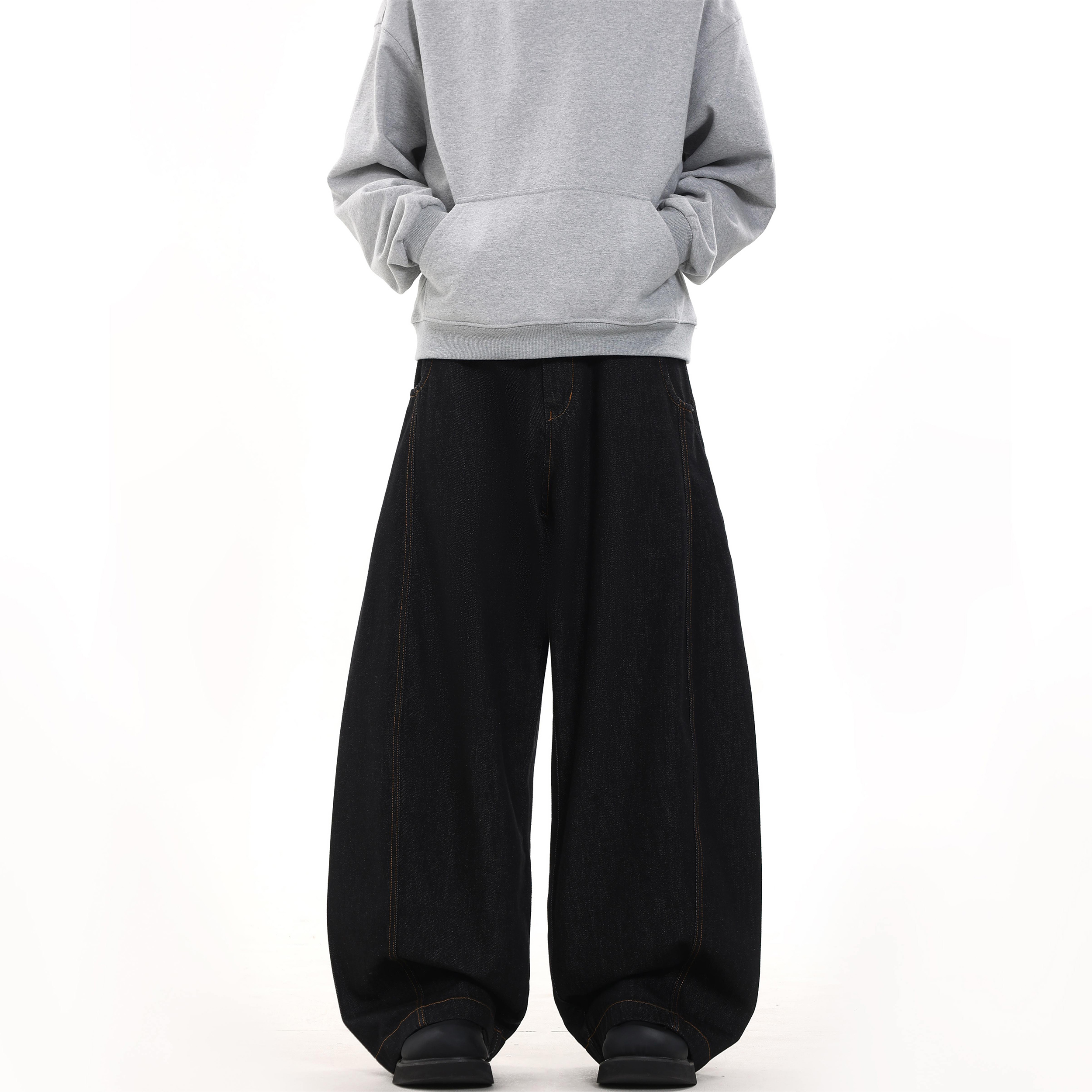 CDDR美式复古丹宁黑色阔腿弯刀牛仔裤男女小众cleanfit宽松休闲裤