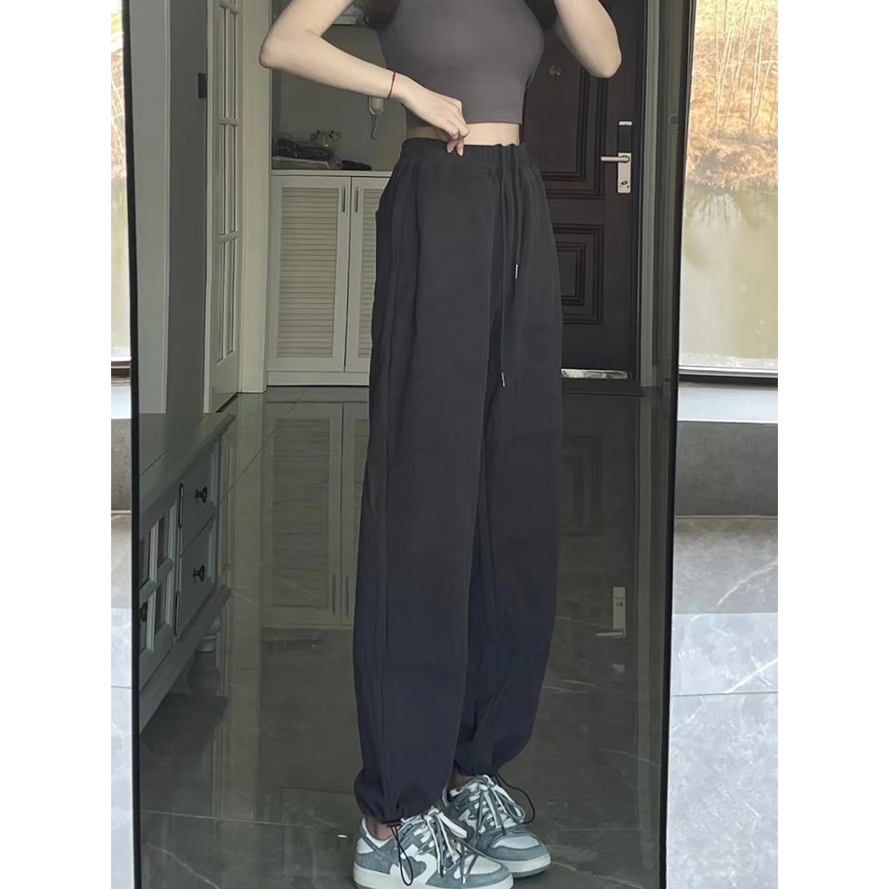 安踏神行灰色运动裤女秋冬2023新款宽松束脚休闲加绒卫裤显瘦小个