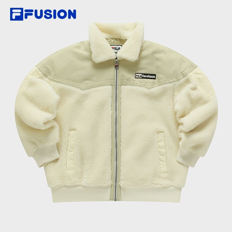 FILA FUSION斐乐潮牌针织外套 23冬款拼接仿羊羔绒上衣T11W347903