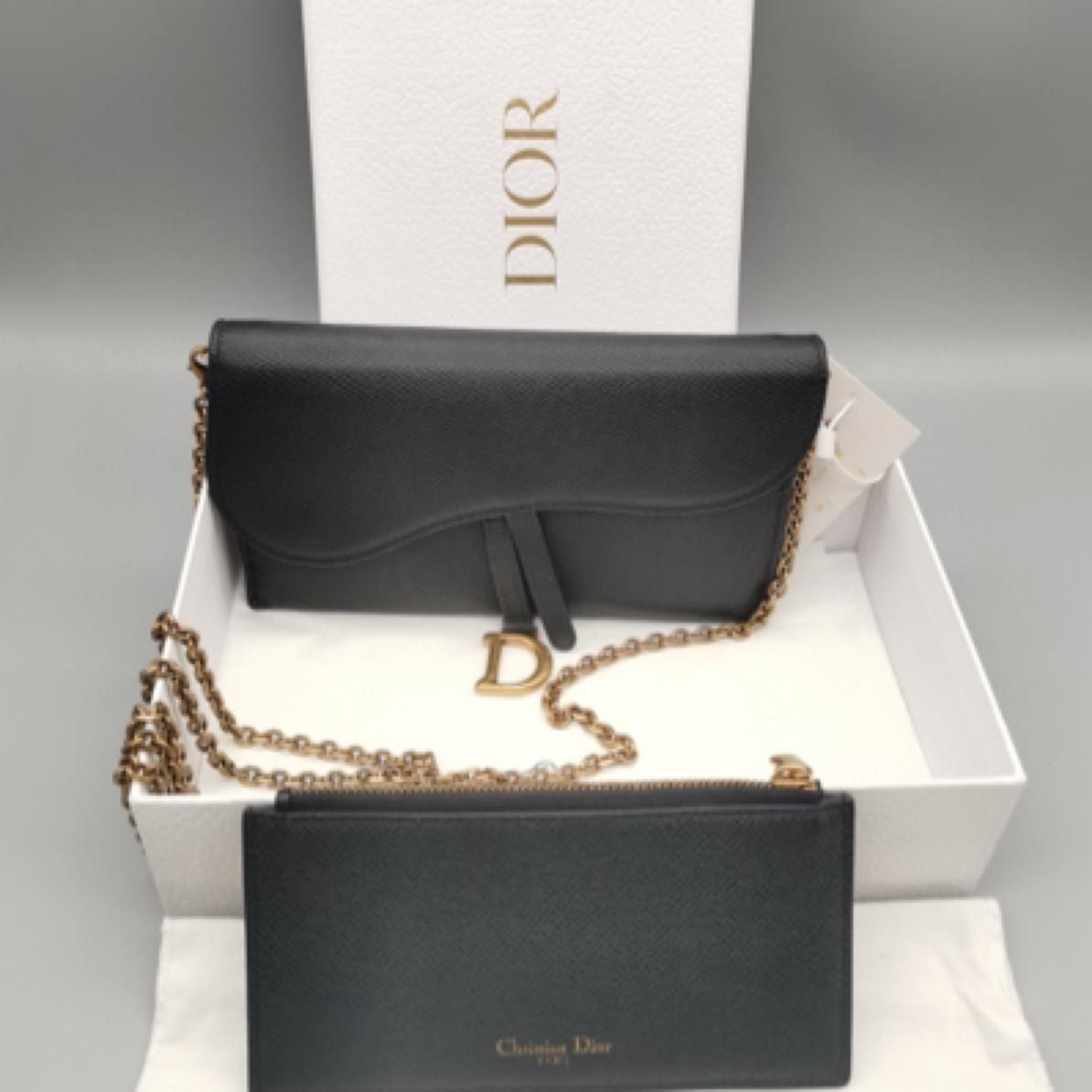 99新 DIOR/迪奥 马鞍斜挎链条包/黑色二合一