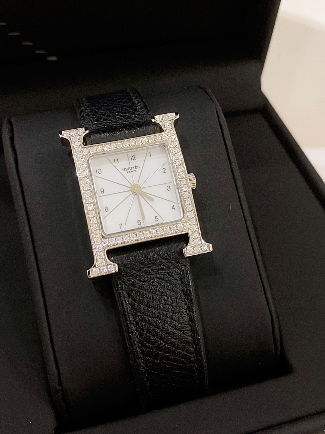 95新 Hermes/爱马仕 H Hour/石英/女表/21mm女士时尚后镶钻