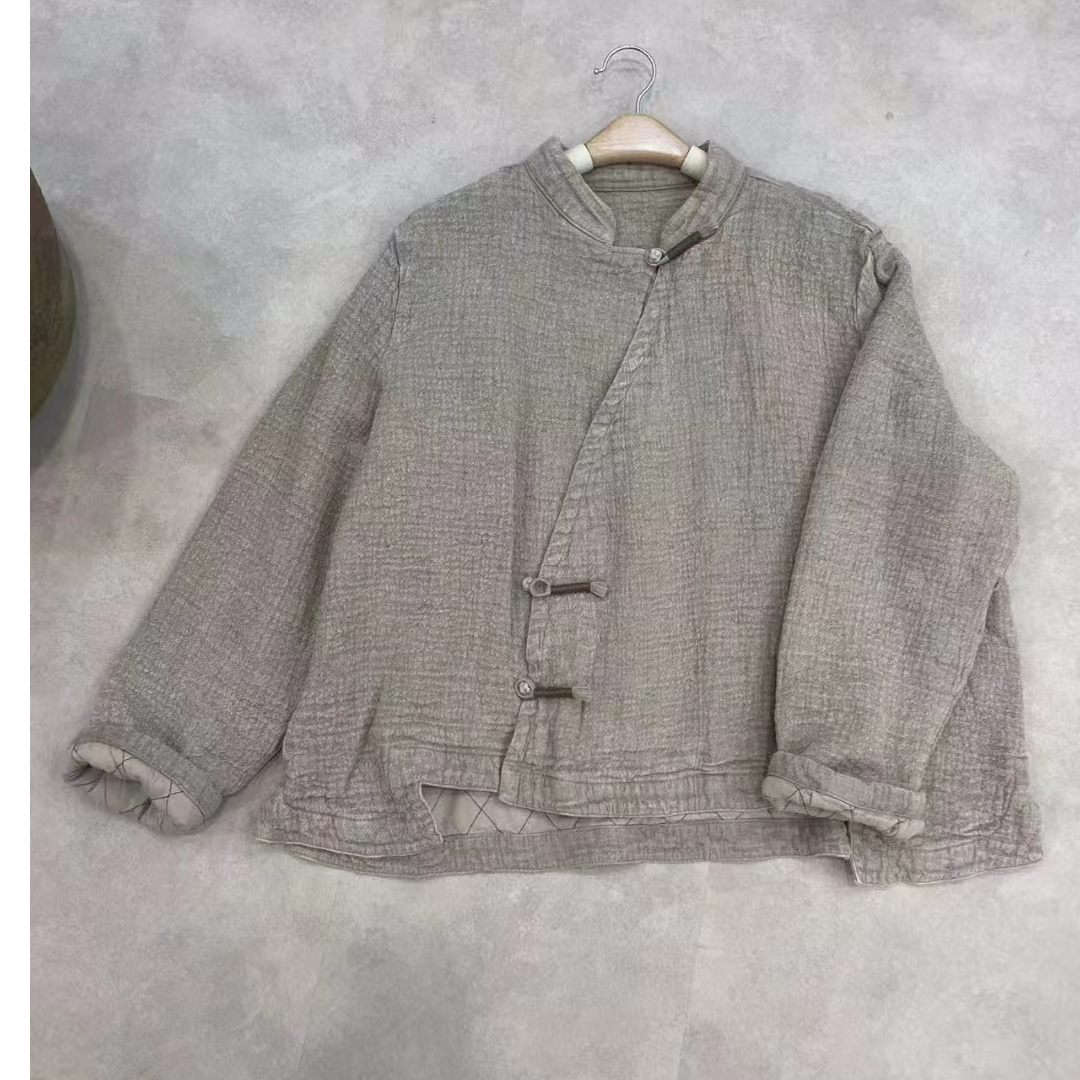 玉莉分享原创款双层亚麻，个性，百搭显瘦款棉衣