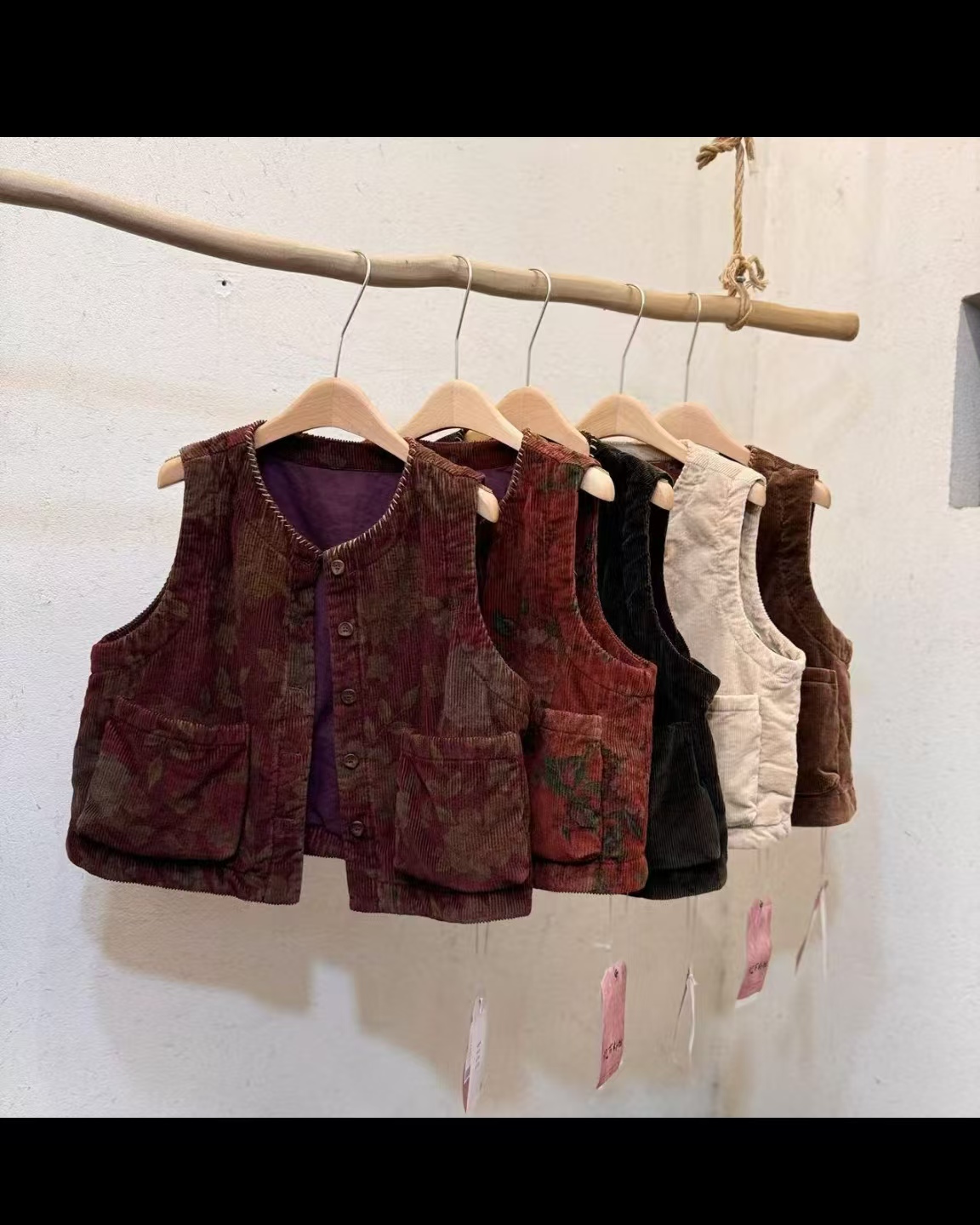 玉莉分享忆古原创休闲手工设计条绒棉加厚马甲