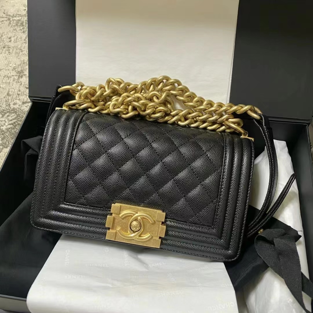 99新 Chanel/香奈儿 4032501/黑金小荔枝牛leboy/单肩包/