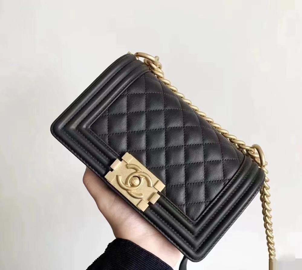 95新 Chanel/香奈儿 3121301/小号黑金光面leboy/单肩斜挎包/专属