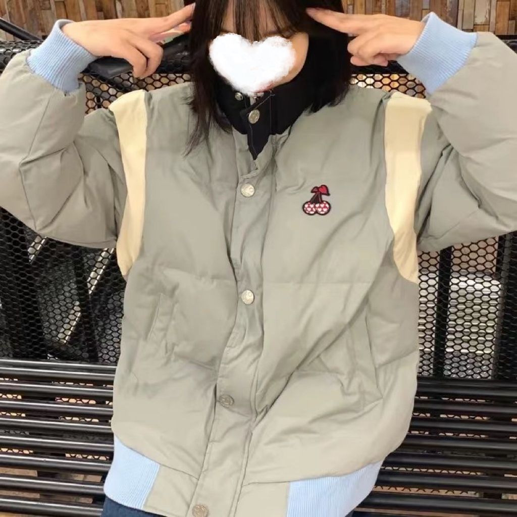 波司澄户外冬季樱桃刺绣撞色加厚棉服男女情侣休闲外套保暖舒适