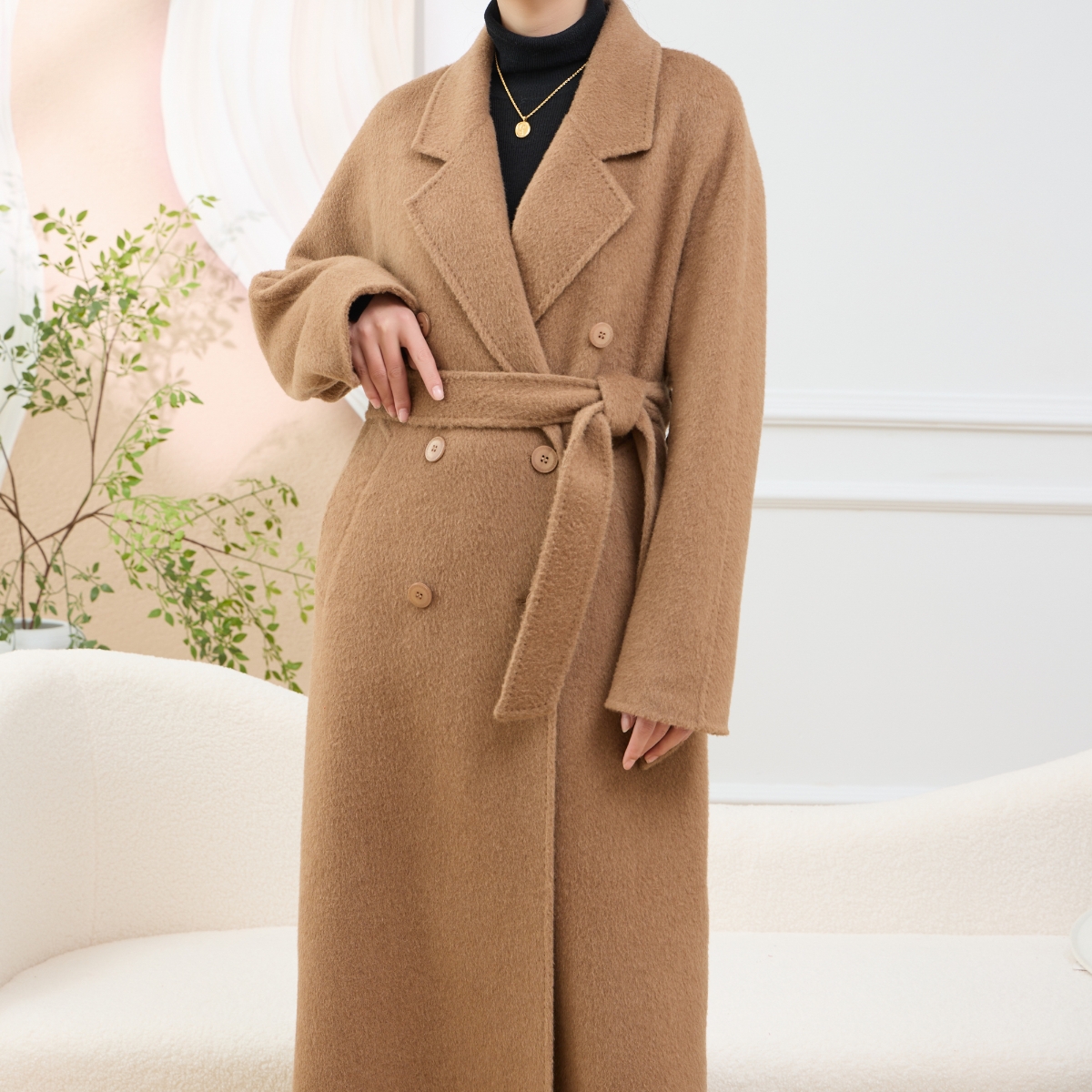 M179【100纯骆驼绒】百搭双面大衣女宽松新款秋冬高端长款毛呢外套