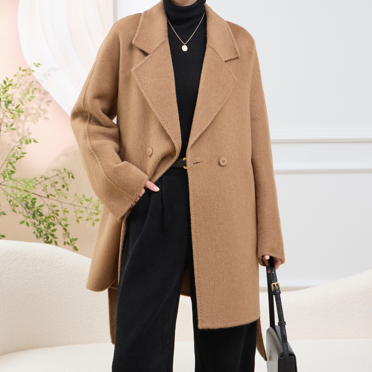 M176【100纯骆驼绒】驼色双面呢大衣女秋冬高端中长款宽松毛呢外套
