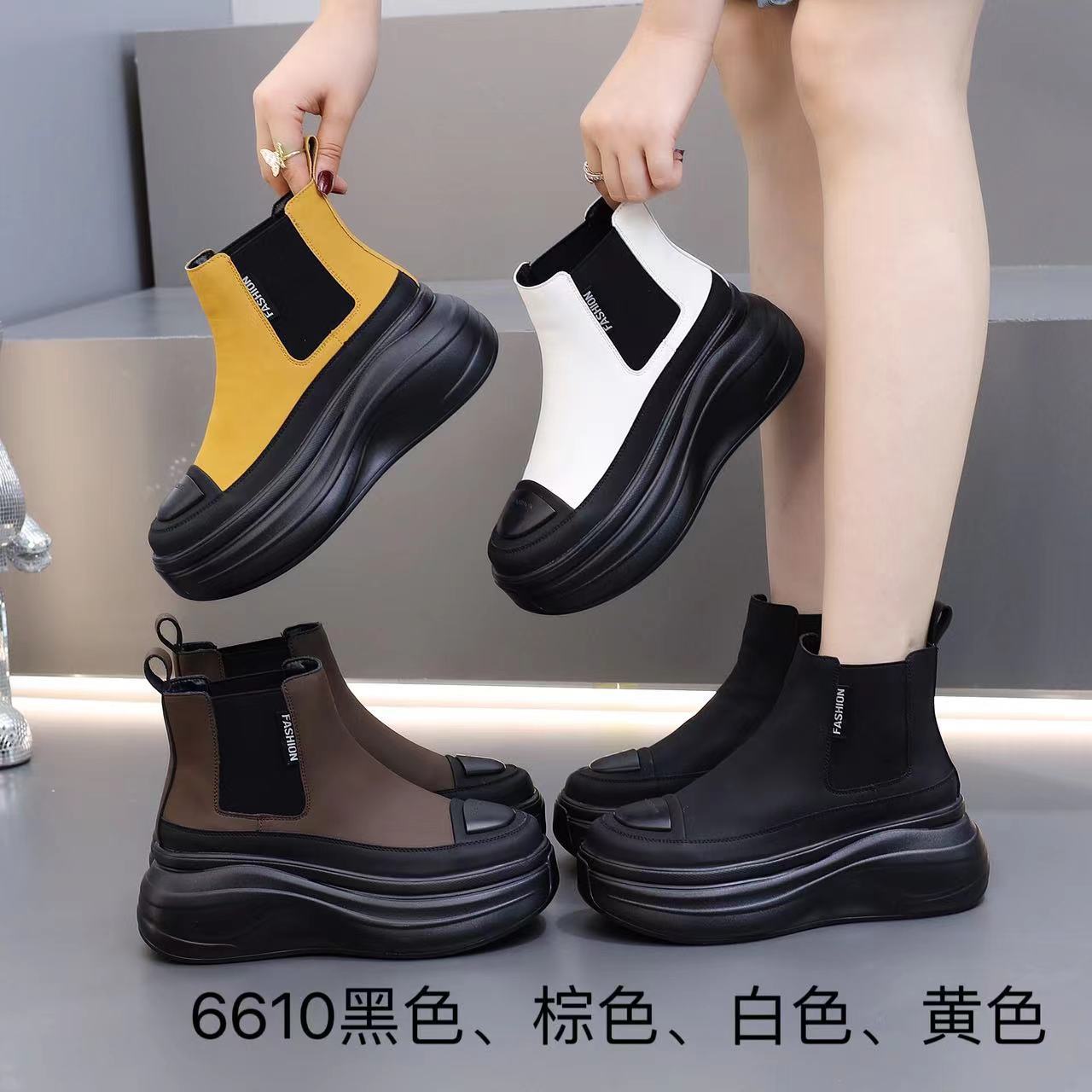 短靴女2023新款秋季百搭英伦风圆头切尔西靴拼色烟筒靴厚底马丁靴