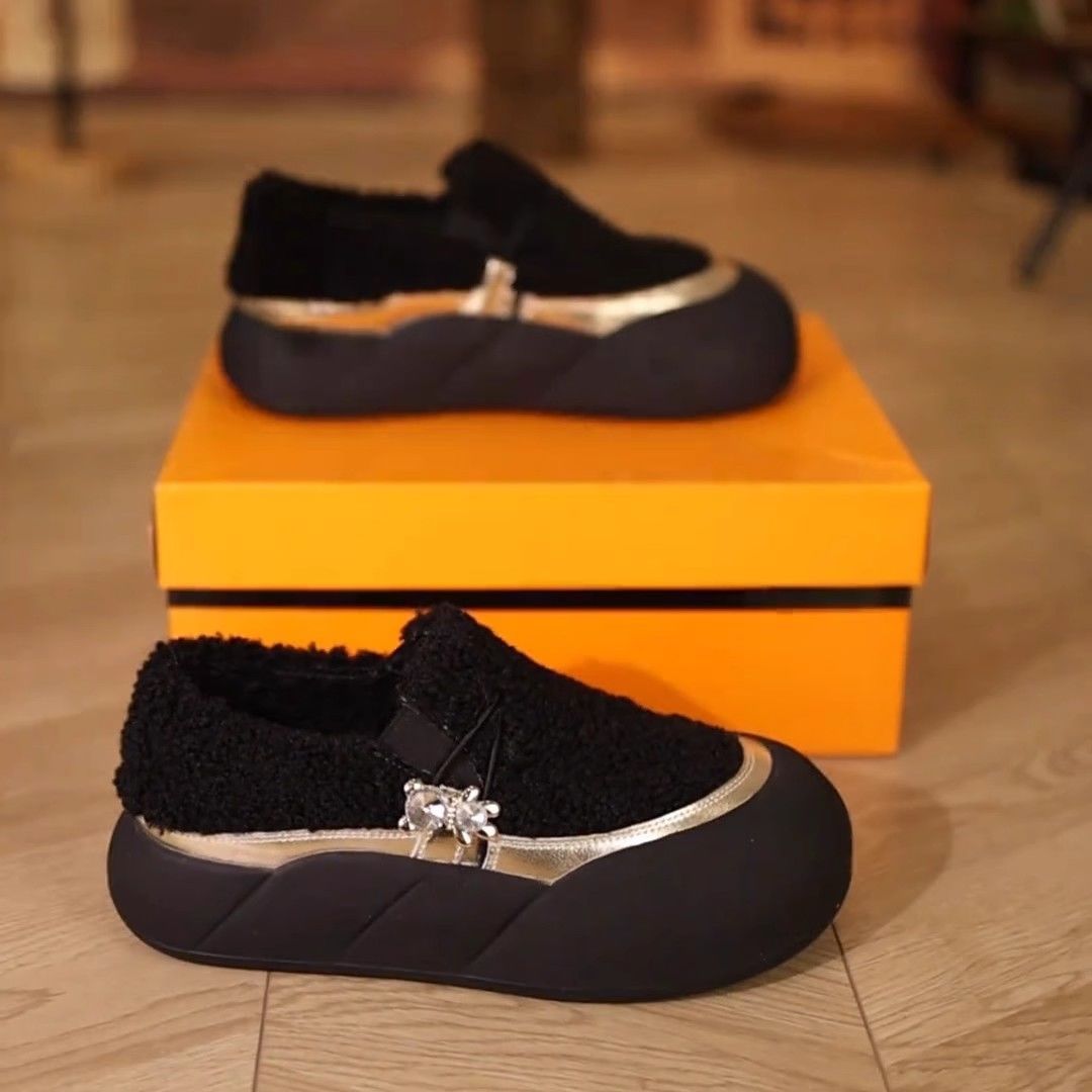 高颜值2023冬季新款一脚蹬毛毛女鞋加绒保暖低帮软底防滑勃肯棉鞋