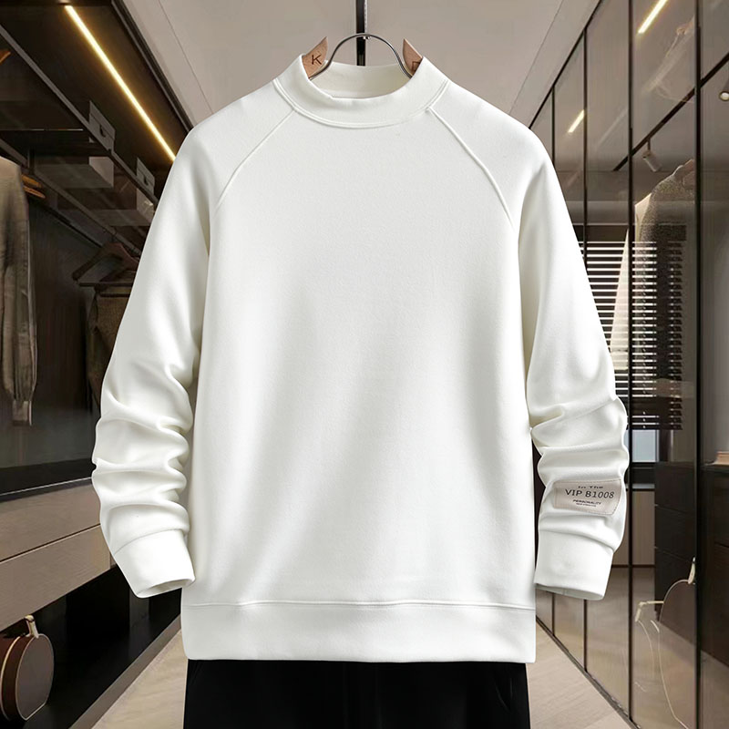 新款半高领套头卫衣长袖T恤男士纯色打底衫百搭保暖纹理布料内衣