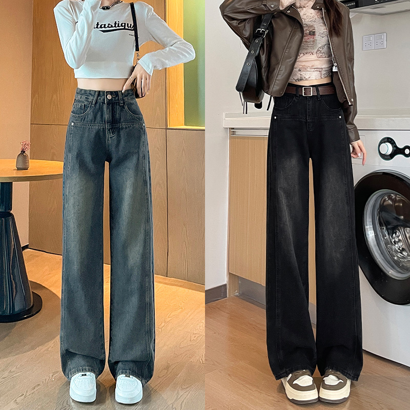 阔腿牛仔裤女新款2025年春秋季新款高街美式宽松垂感直筒裤子女
