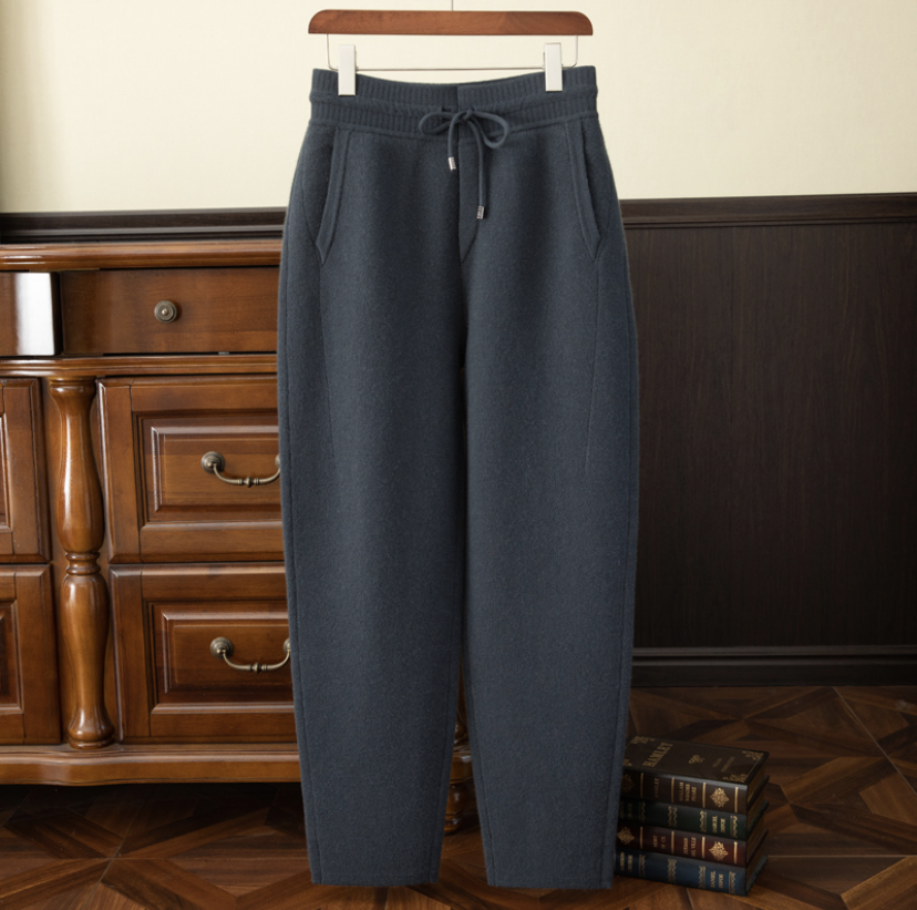 小媛铄100%山羊绒空气层加厚裤子 设计款裤型显瘦 秋冬保暖宽松