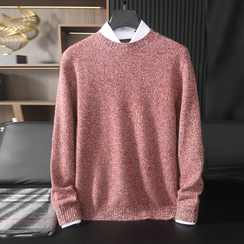 100%纯山羊绒保暖7针加厚花纱圆领长袖针织秋冬休闲百搭宽松潮流