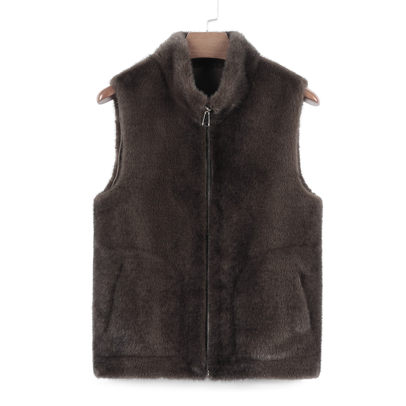 【源头工厂】【双面穿】海宁男士皮马甲夹克毛外套秋冬立领时尚百搭