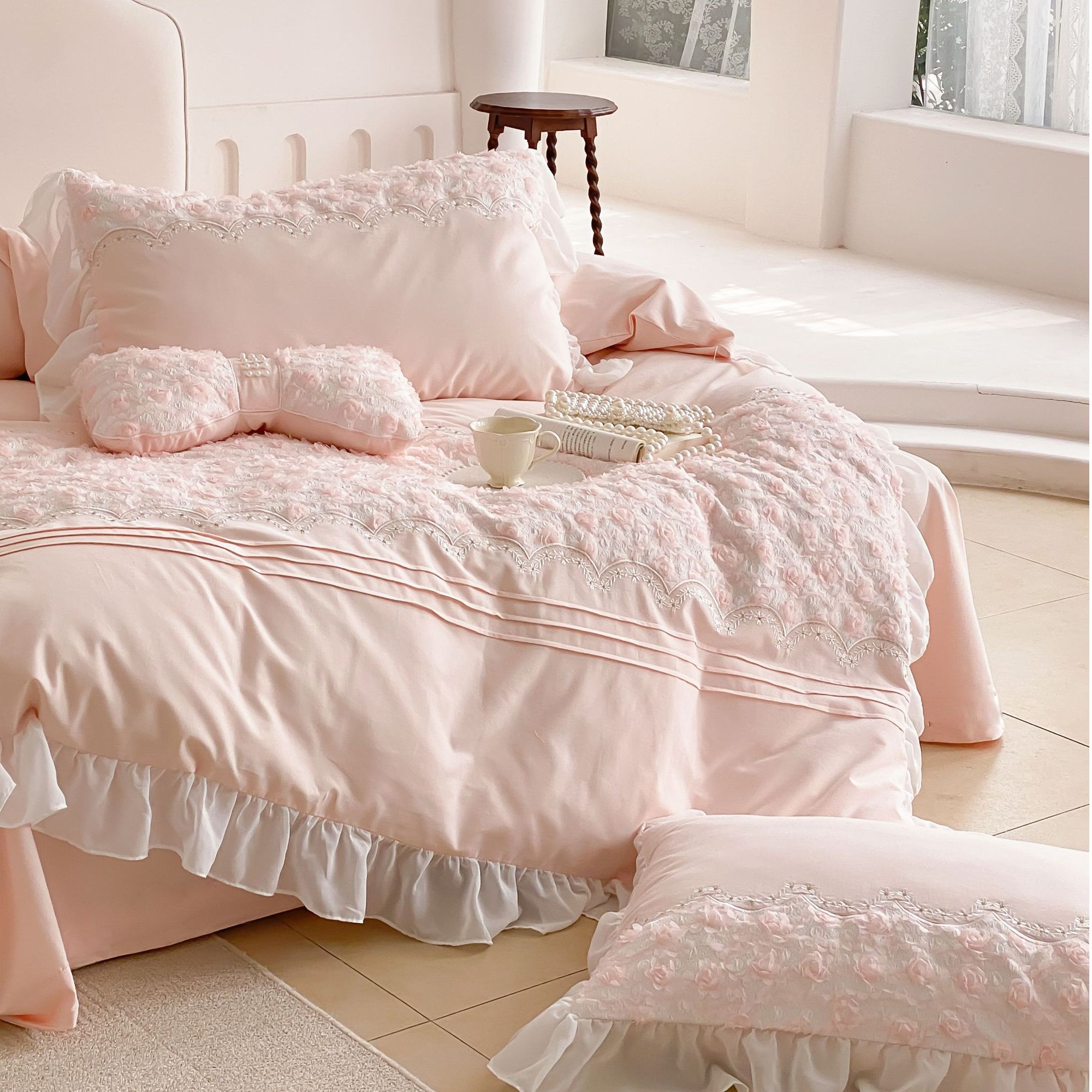 孔龙安娜法式公主风高端磨毛轻奢高端纯棉四件套床品套件床上