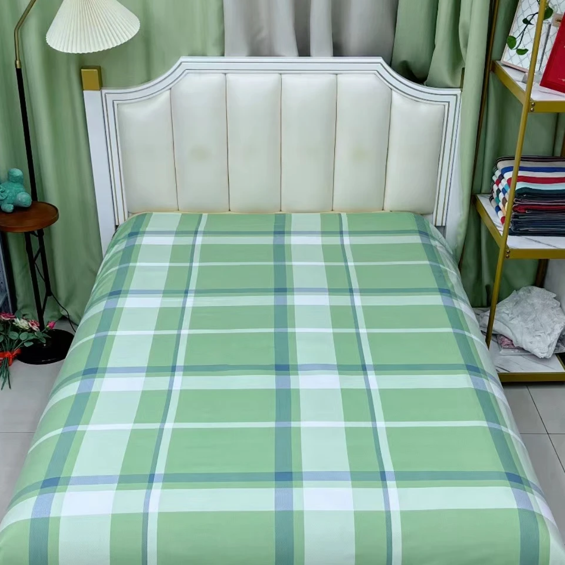 精品小绒棉床单200*230（香草绿格）