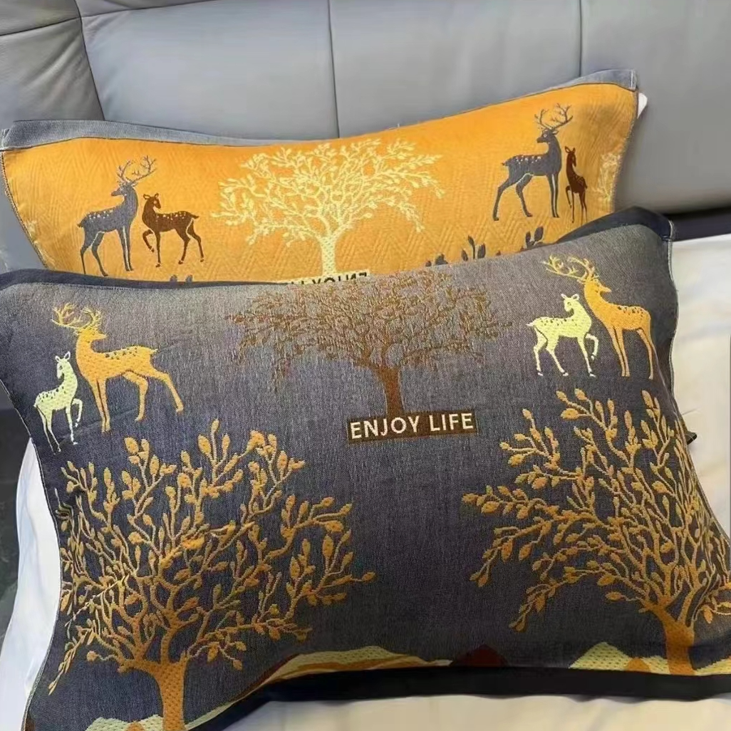 【吉祥小鹿】轻奢家用纯棉纱布枕巾{52*78一对}