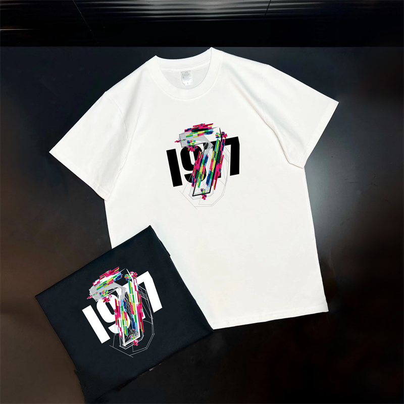 重磅纯棉短袖t恤1977数字印花休闲宽松圆领半袖男百搭潮流上衣815