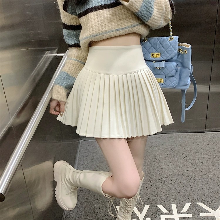 韩版毛呢辣妹半身裙新款女春季高腰显瘦百褶裙防走光百搭a字短裙