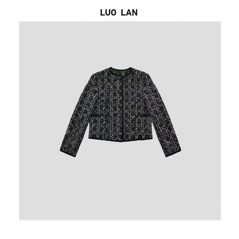【kiki】预预 2024秋新款藤格纹定制粗花肌理感小香风外套 YLM0046