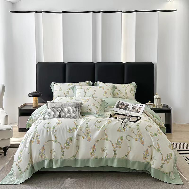 优雅 2024新品双面天丝印花床盖四件套