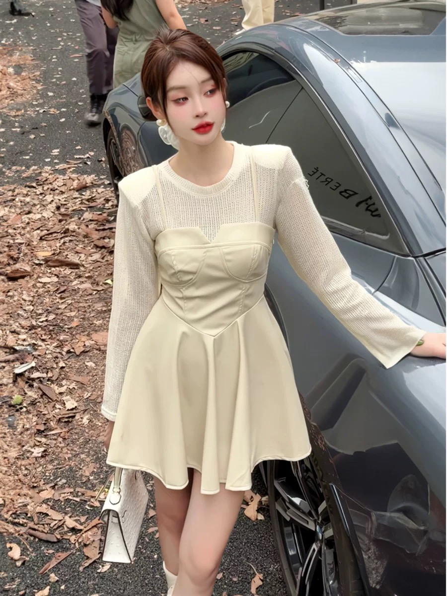 【CXX】8198早秋新款皮吊带两件套