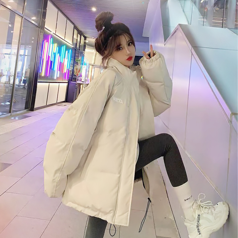 森馬学院风白色羽绒棉服女冬季加厚棉衣2023年新款立领棉袄外套潮