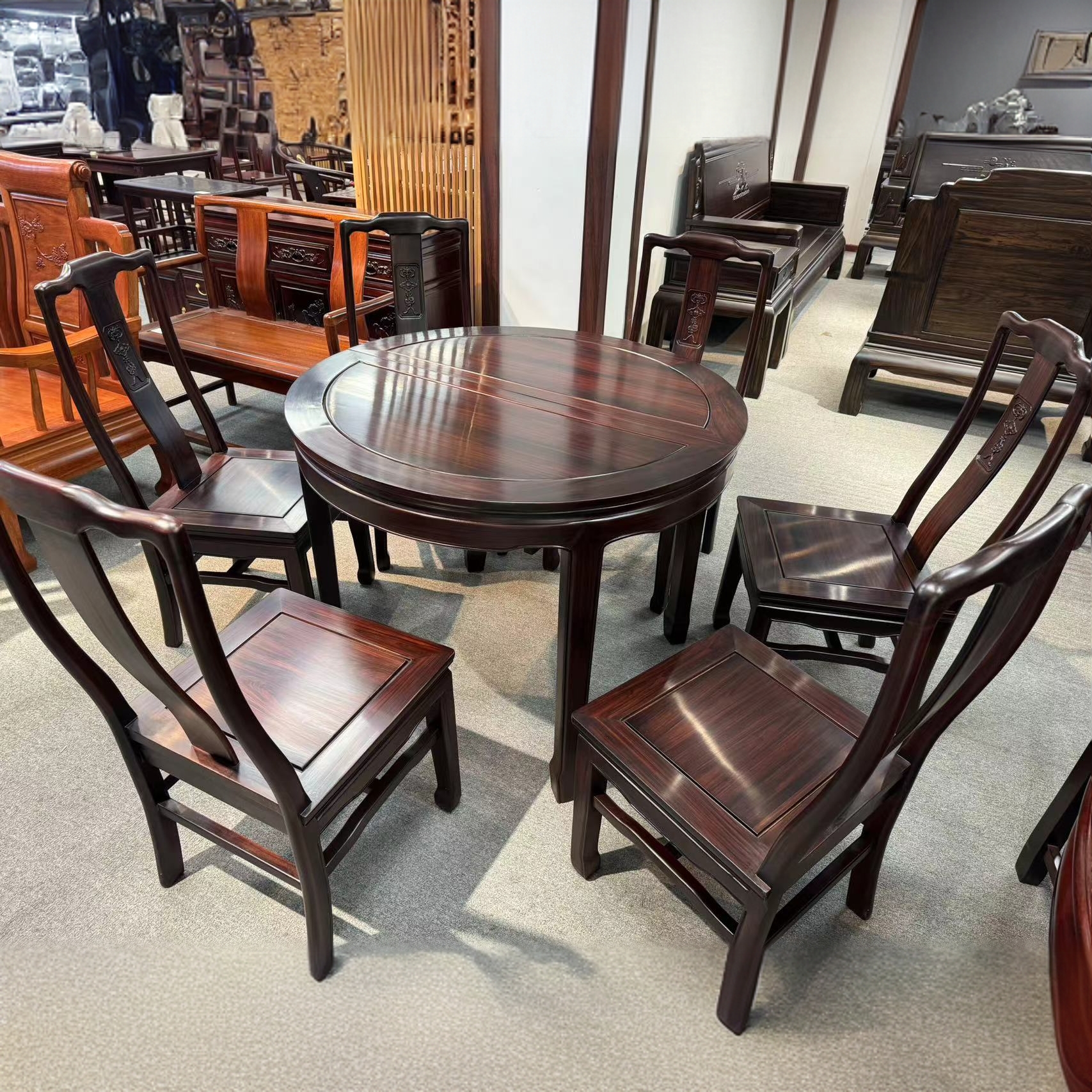 南美1米拉伸圆台手工榫牟工艺折叠新中式圆桌