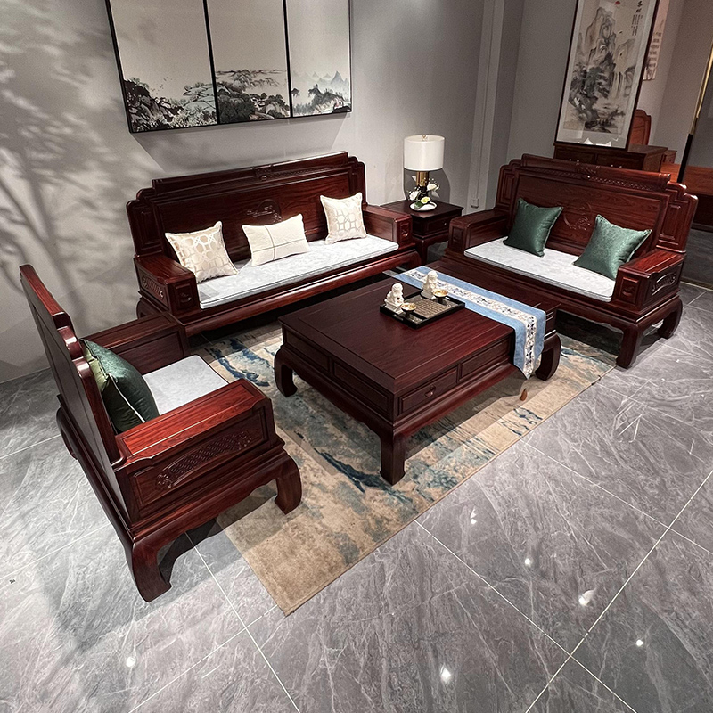 （6件套123）新中式鸿蒙沙发成套实木客厅沙发榫卯结构别墅家用