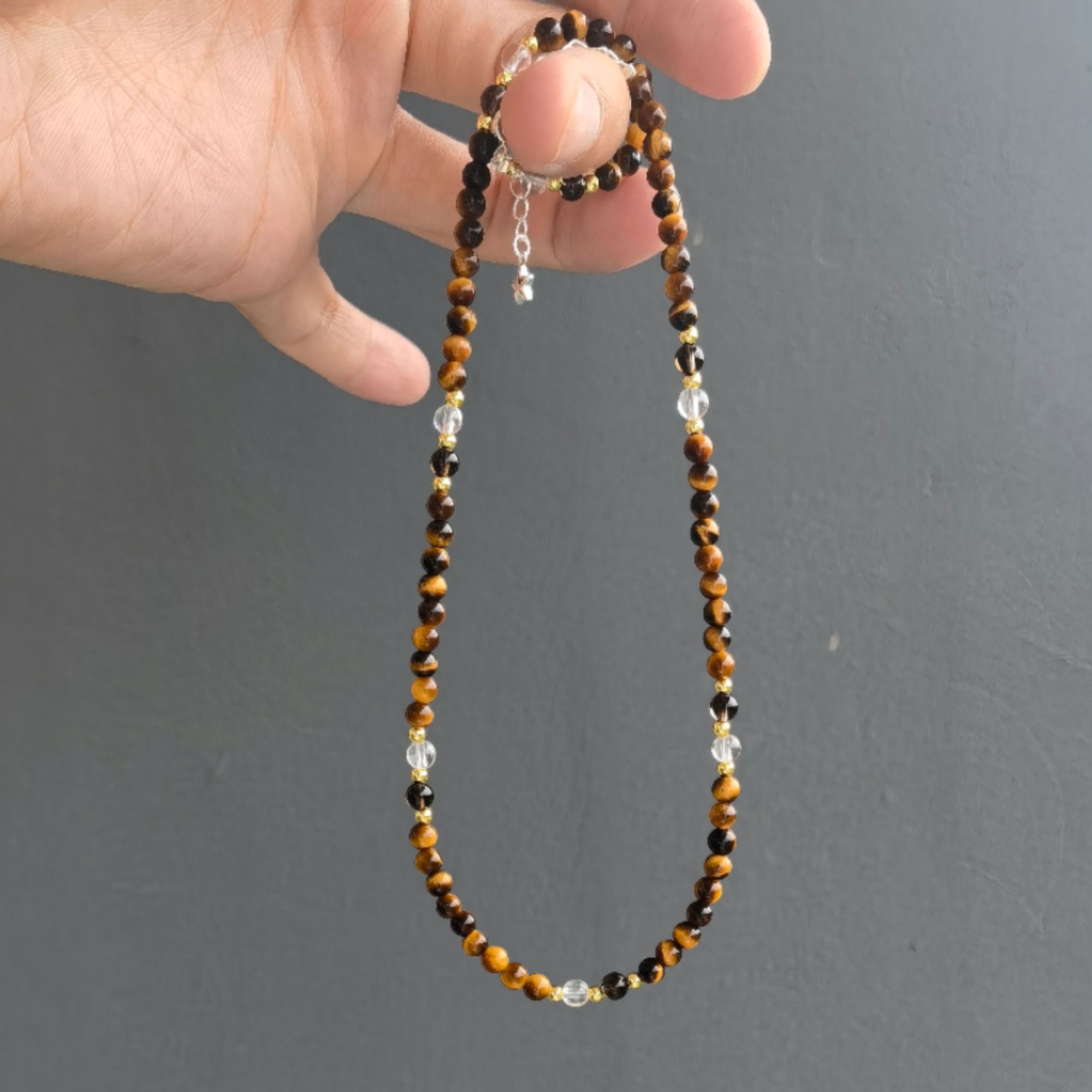 天然 黄虎眼 白水 茶水 卡4 原创锁骨链