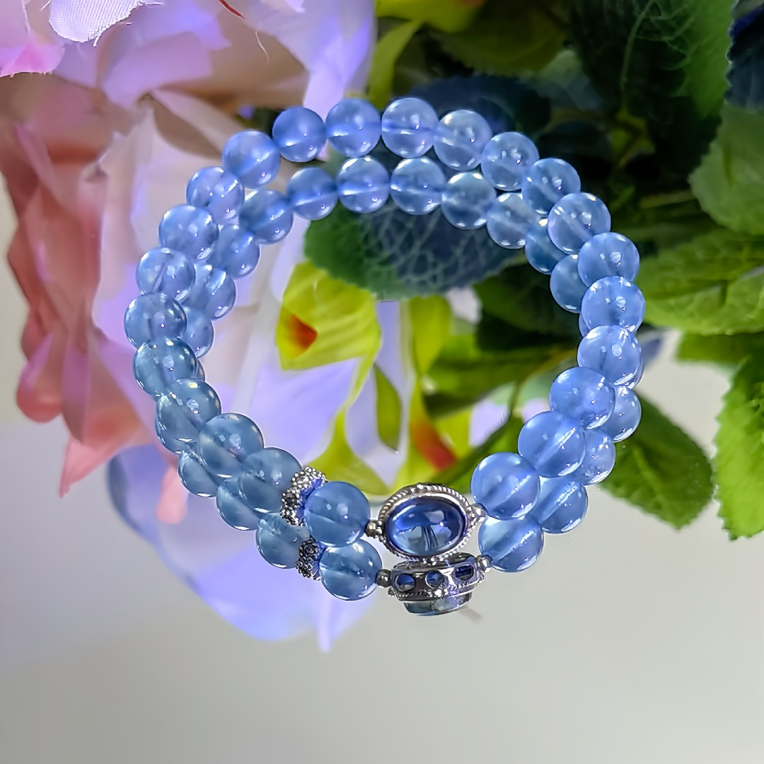 537-《蓝色多瑙河》S925银卡7咪+天然海蓝宝 原创精美手串—330