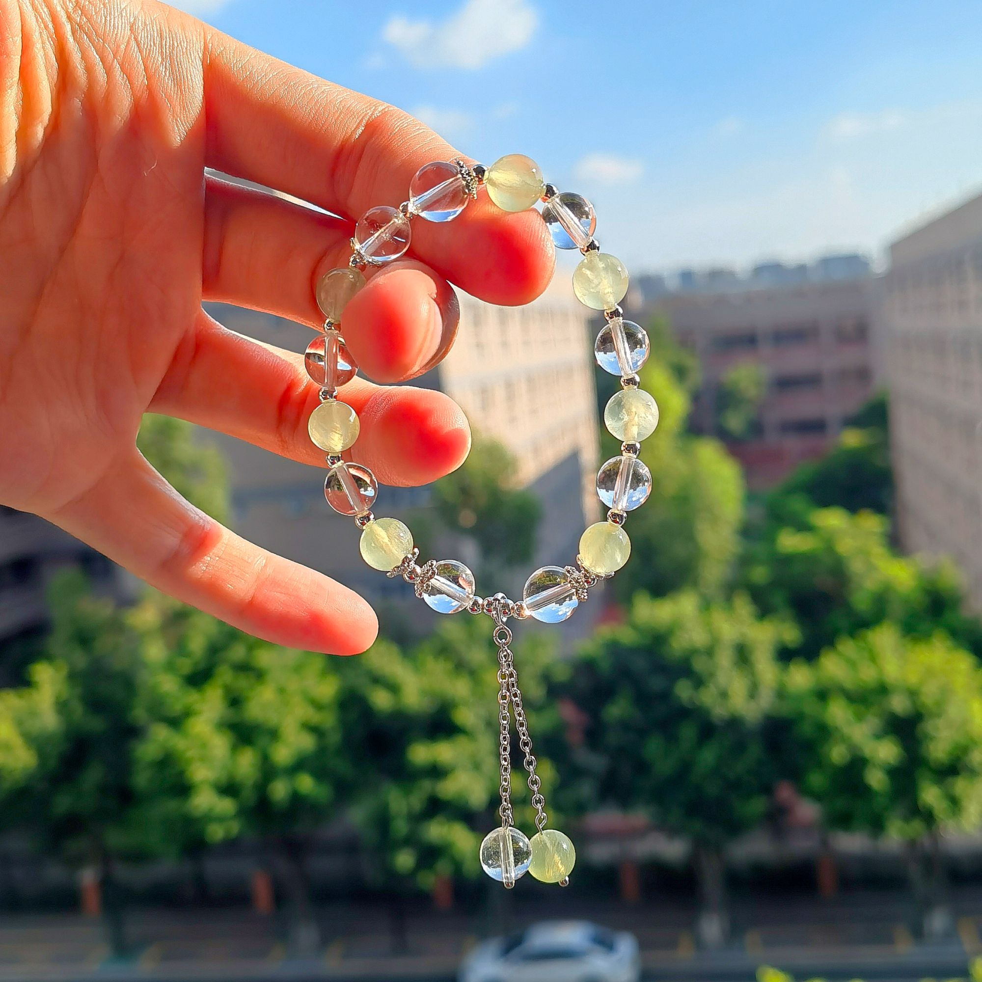 天然 收藏级别白水晶 葡萄石 卡8 原创手串——389