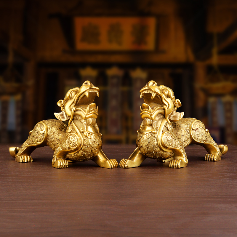 貔貅摆件全铜金钱貔貅一对铜皮丘家居客厅装饰品乔迁新居开业礼物