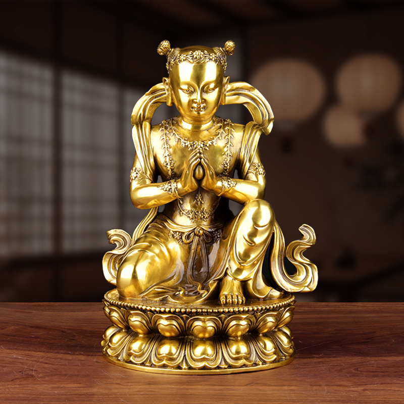 欧圣英黄铜善财童子摆件家居客厅装饰品全黄铜财神工艺品开业礼物