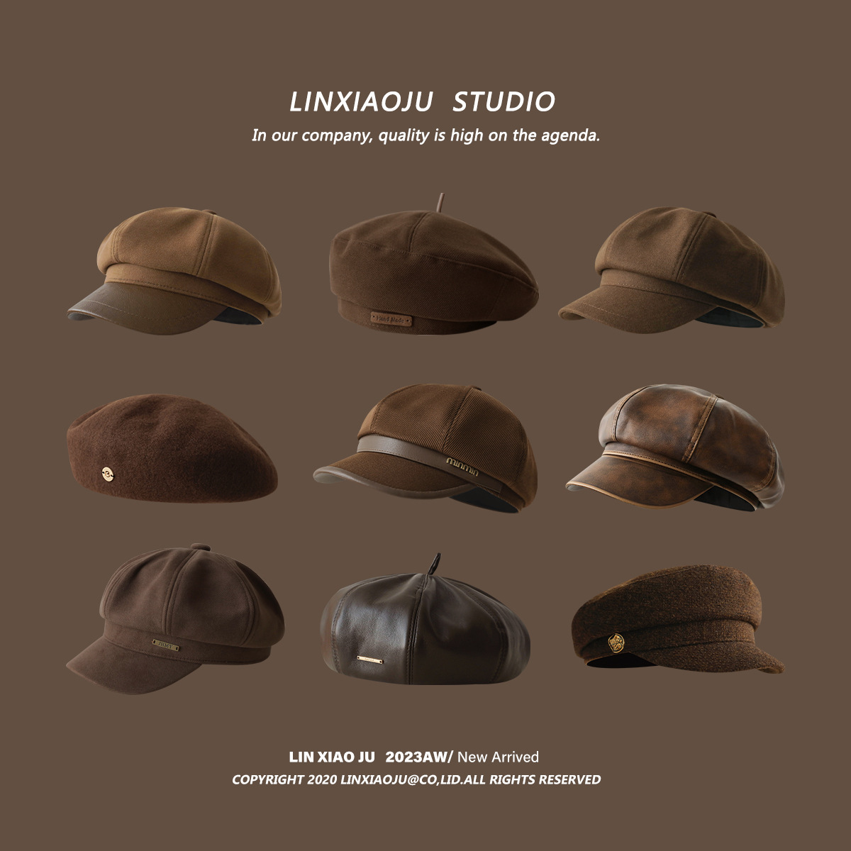 美拉德咖啡色贝雷帽女复古气质八角帽韩系时髦报童帽子文艺画家帽