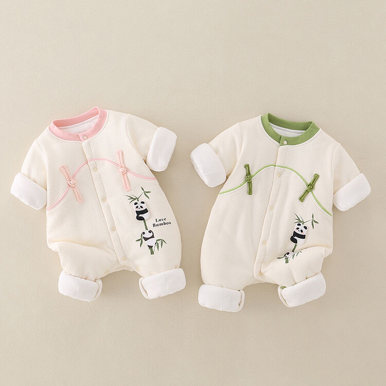 花花熊猫 120克棉碎花幼儿宝宝连体衣哈衣外出服保暖秋冬款婴儿